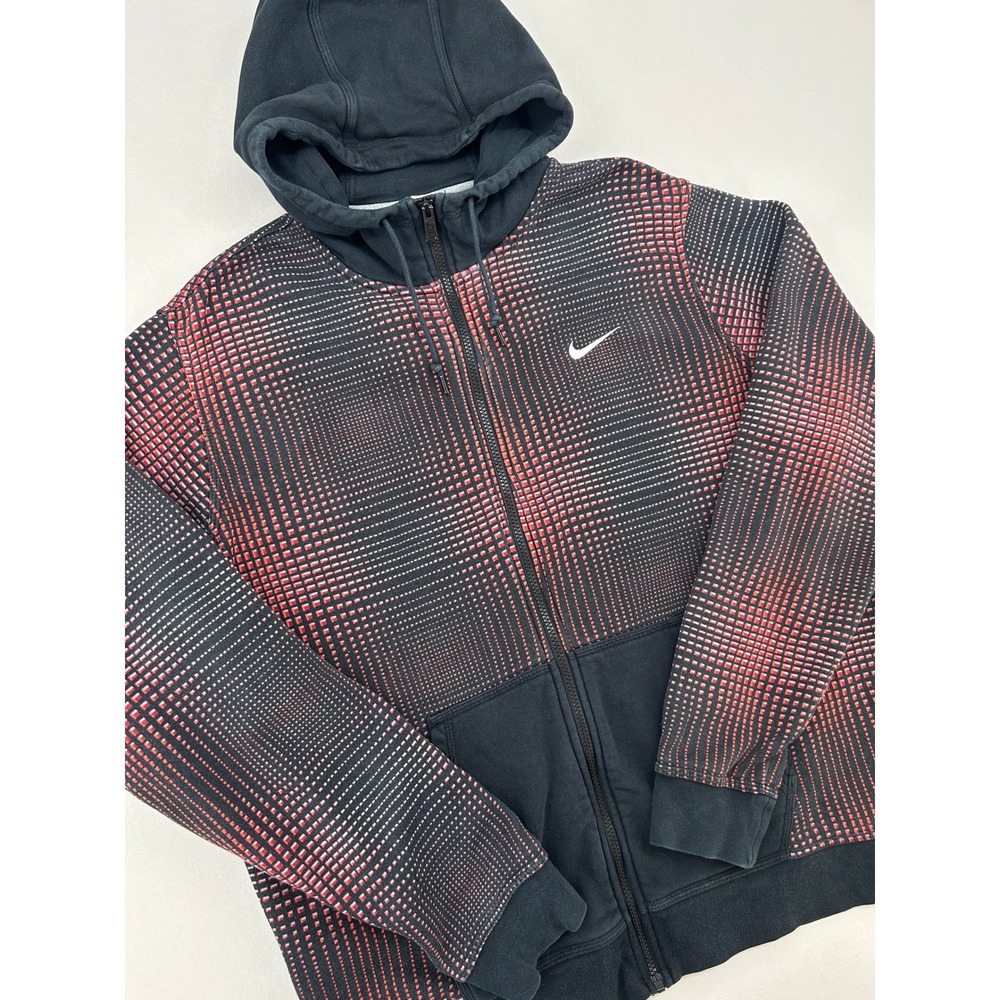 Nike Mens XXL Full Zip Hoodie Red Black Geometric Dot Pattern Fleece Sweatshirt
